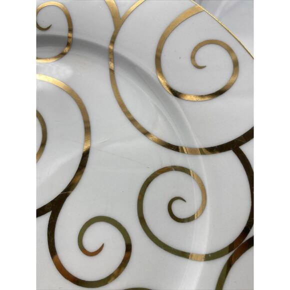 2 VTG Retired Gold Swirl Pier 1-Salad Plate Gold Swirls On White 7.5” - Picture 8 of 8